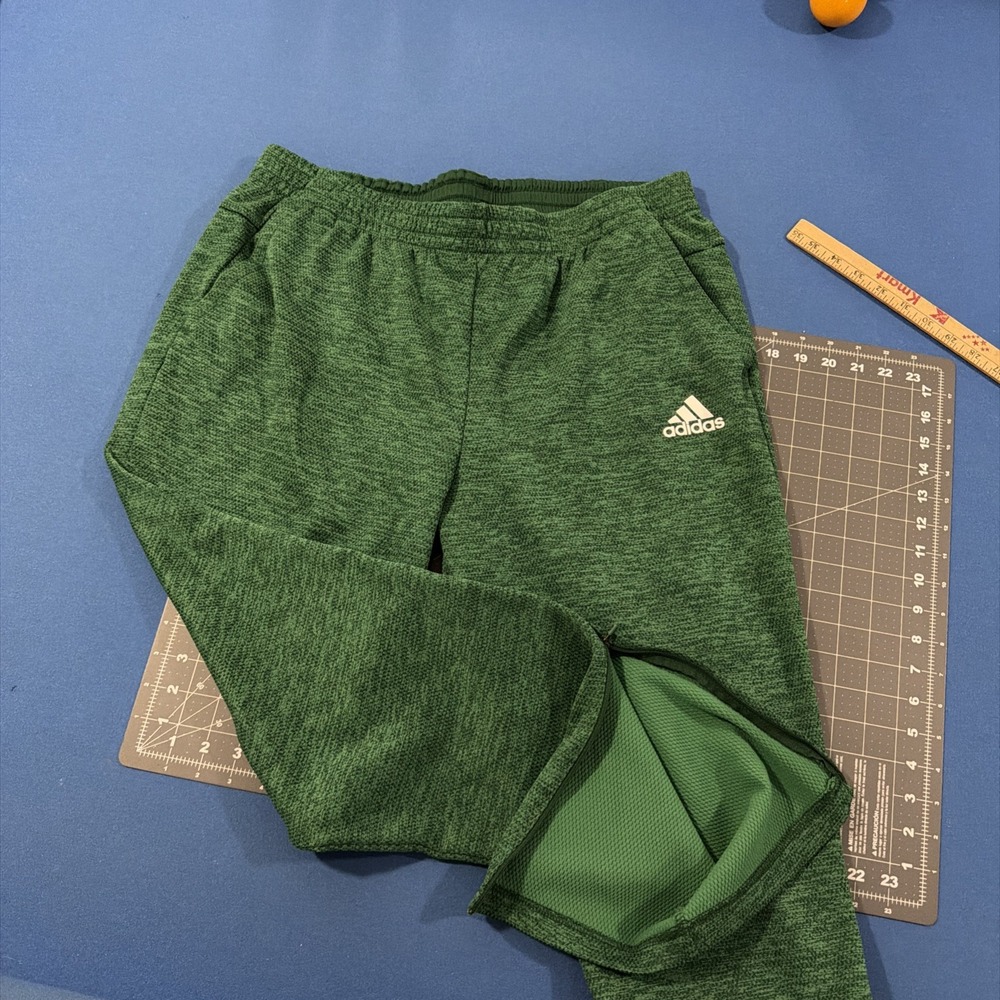 Adidas Climawarm Joggers Mens XL Green / White Logo Taper Zip Ankle Gym TI Y2K